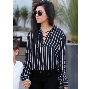 Faithful the Brand blouse, S, black with white stripes